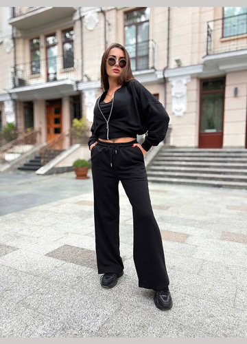 Спортивний чорний костюм 2-ка з якісної турецької тканини, комфортний стильний прогулянковий костюм на блискавці 705-1